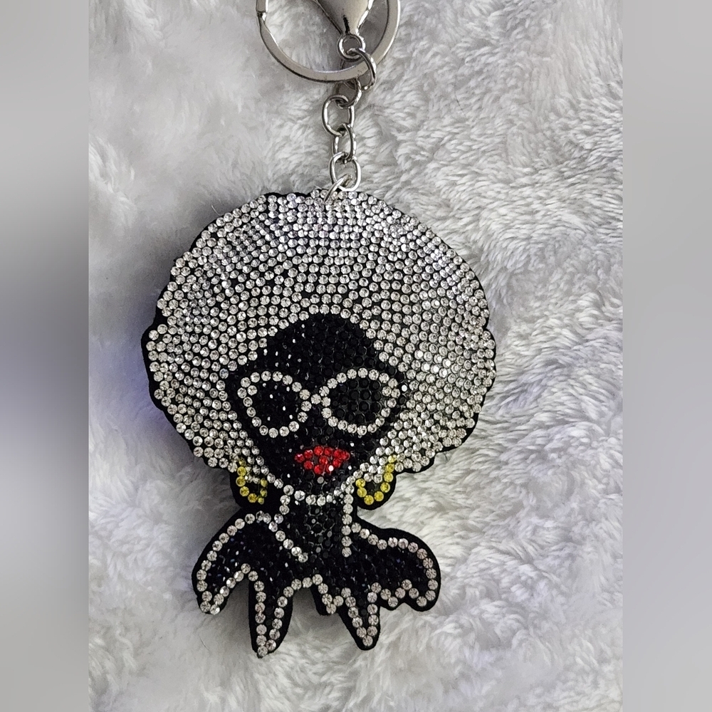 Chic Woman Black and White Rhinestone Keychain Bag Charm - Picture 2 of 3